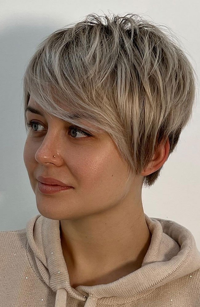 Silver Pixie with Side Swept Bangs Hairstyle