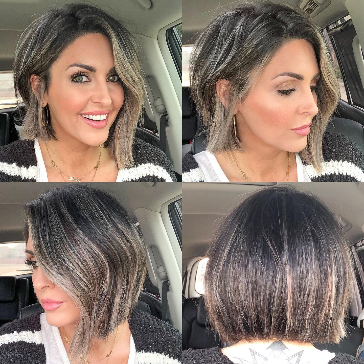 Angled bob with a short stacked back and longer front