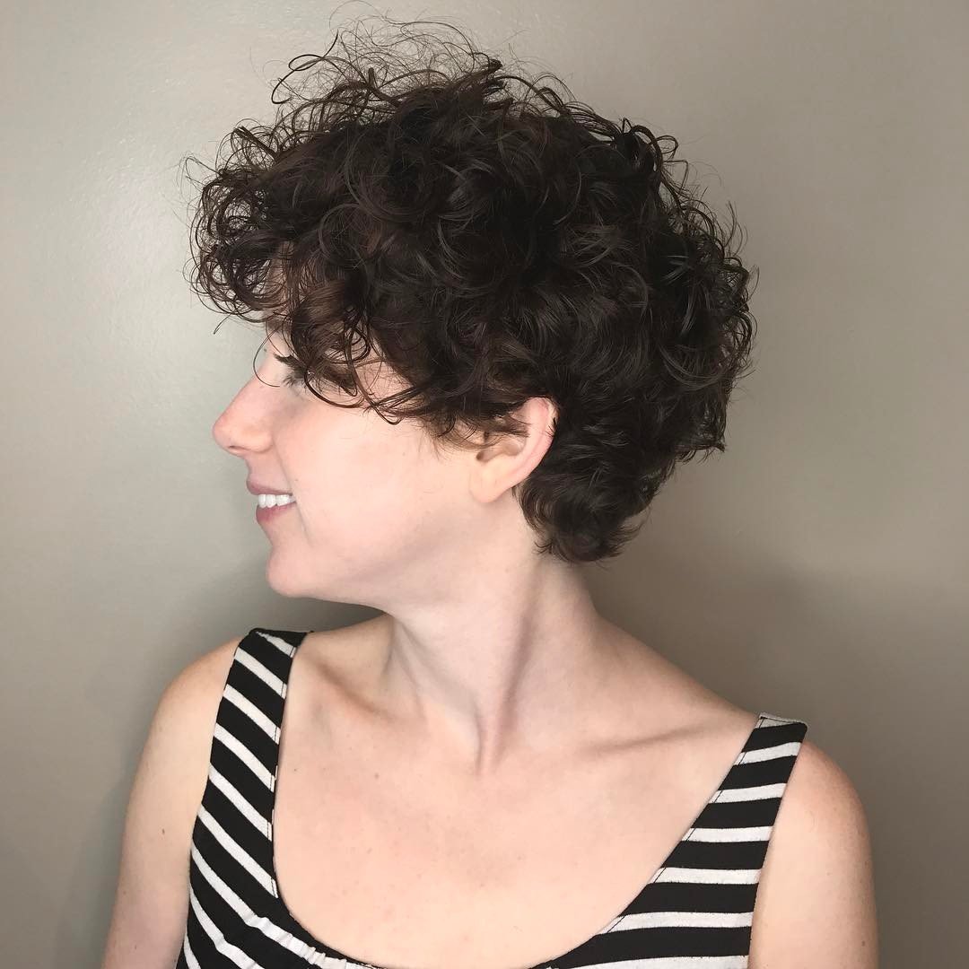 Short curly pixie with a rounded full top