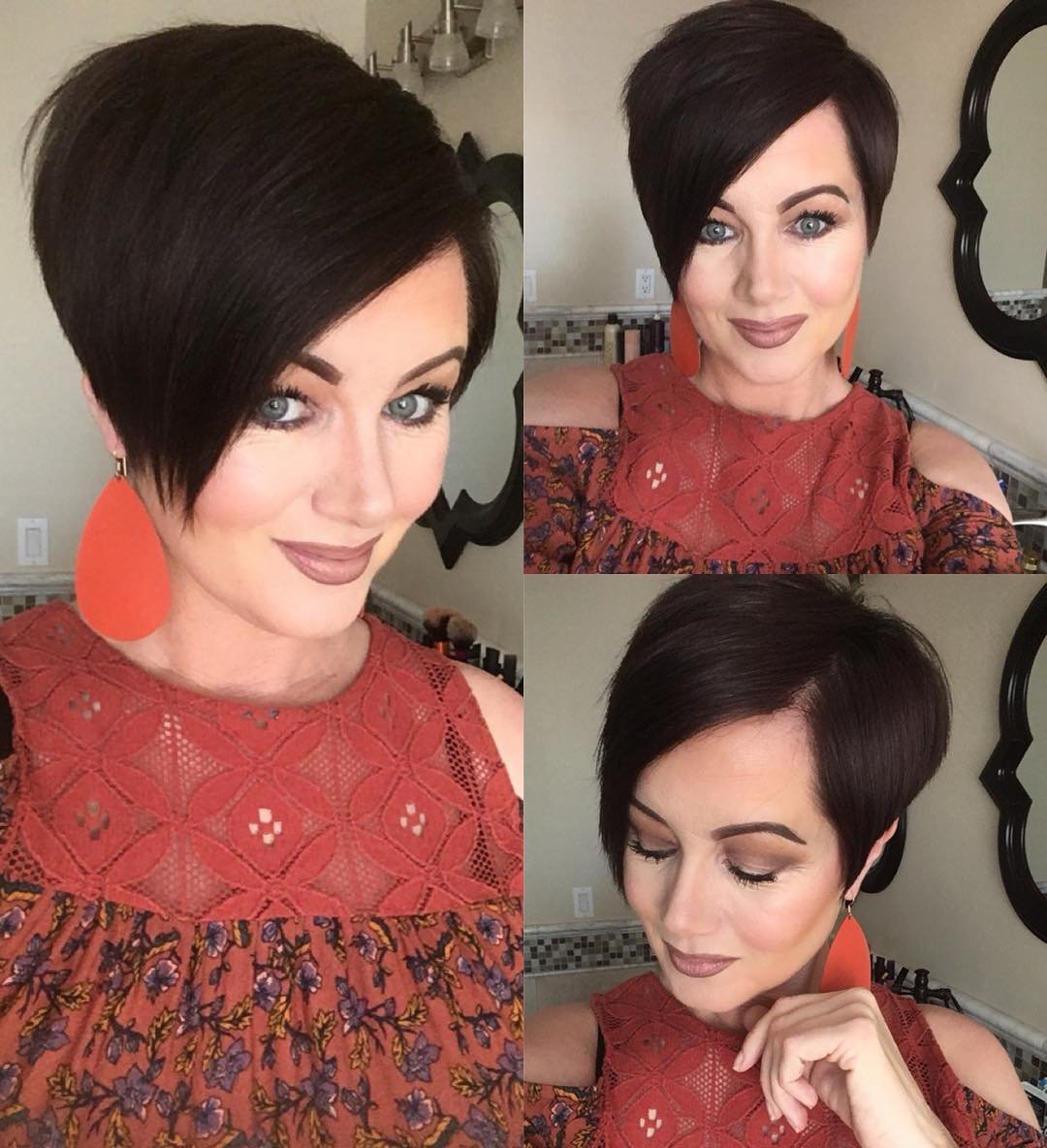Rounded dark bixie with a deep side-swept fringe