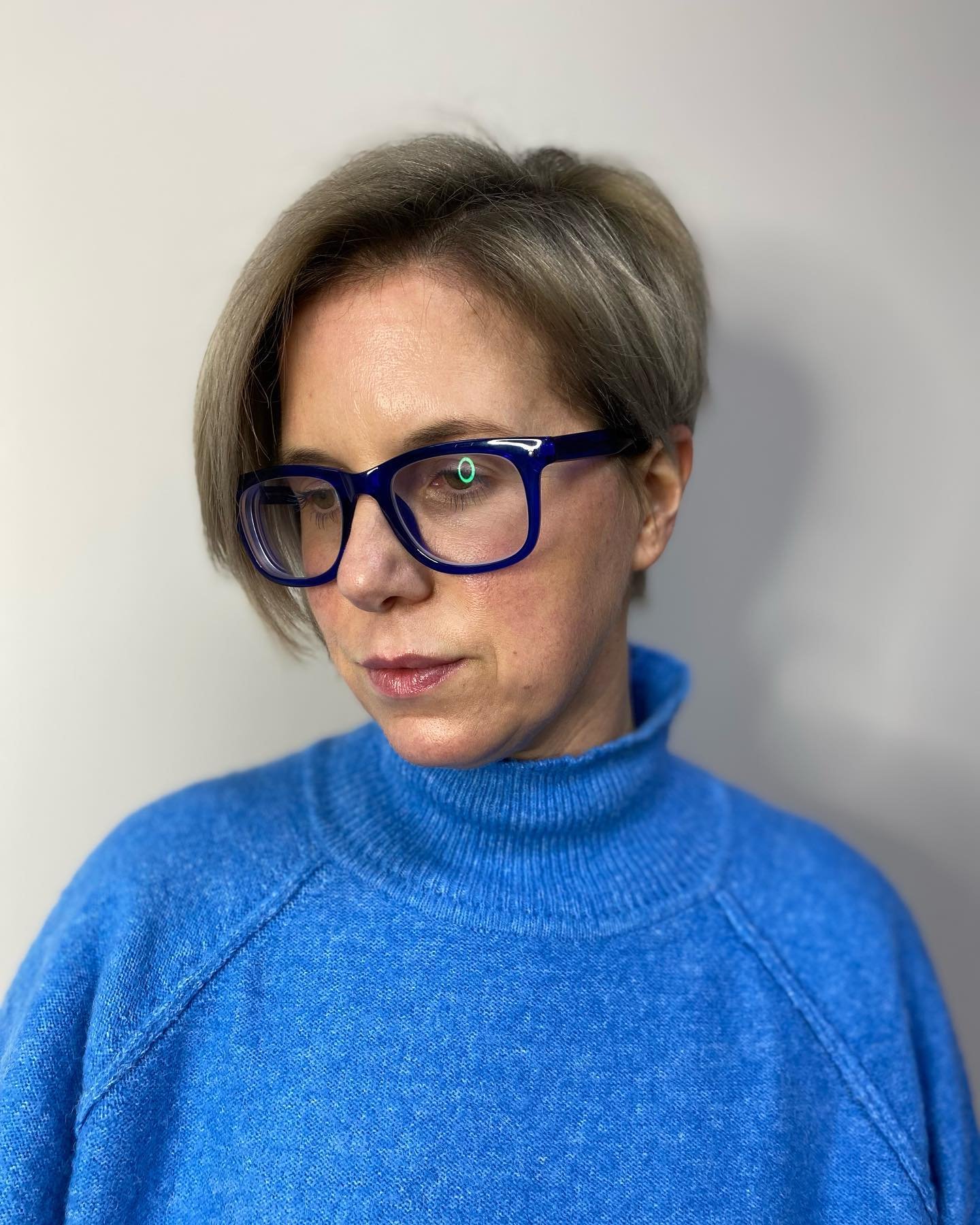 Soft grey asymmetrical bixie with an angled front