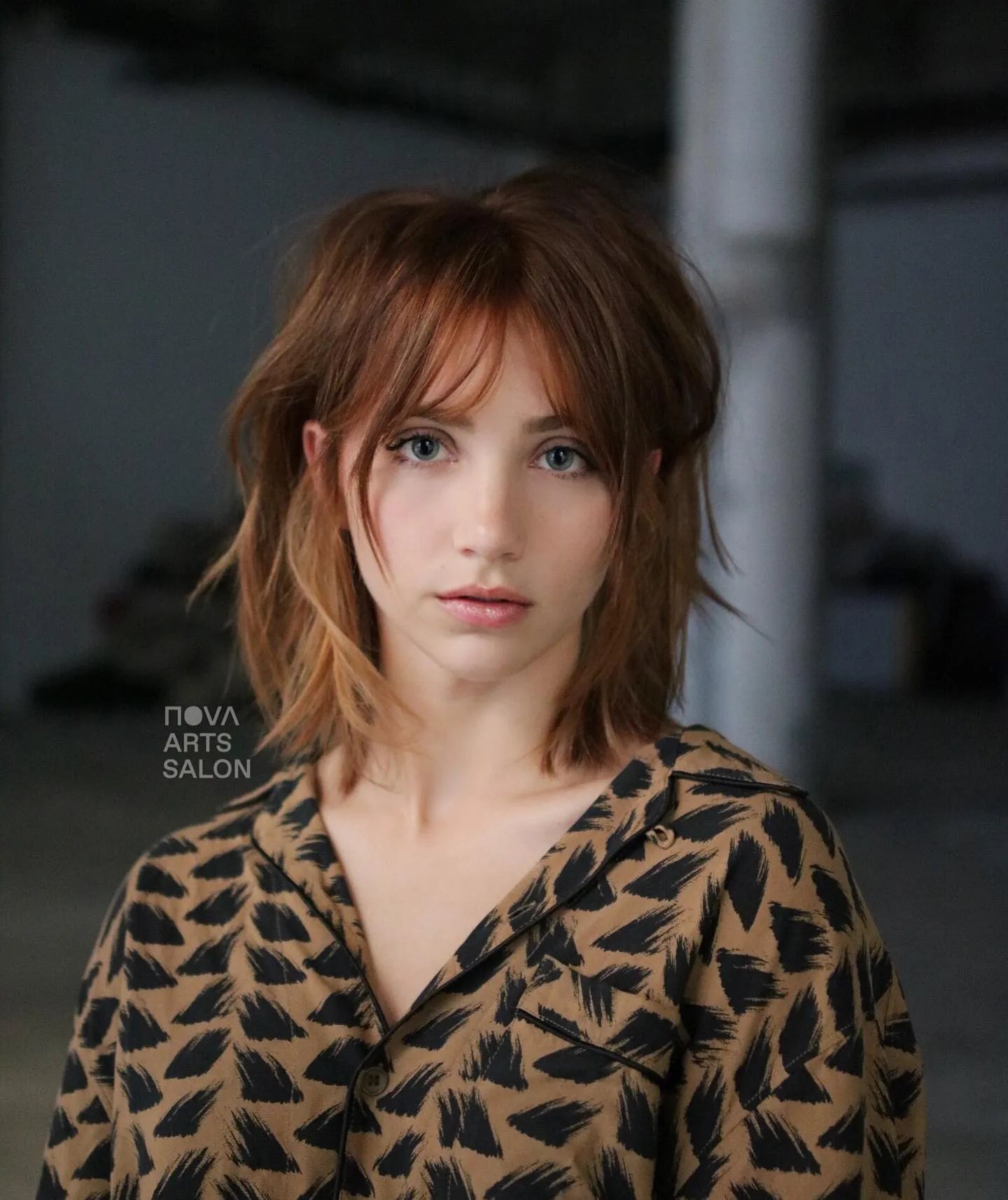 Updo with soft curtain bangs