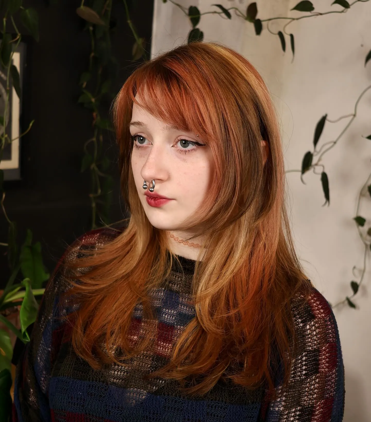 Long copper layers with side-swept fringe