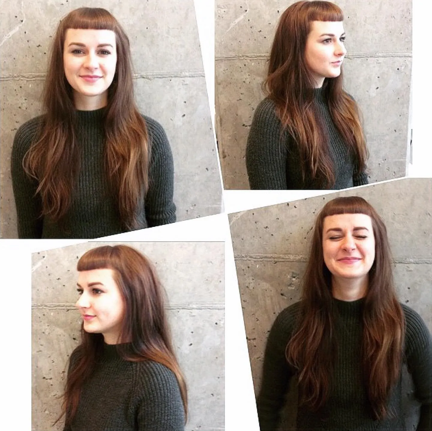 Long straight hair with precision micro bangs