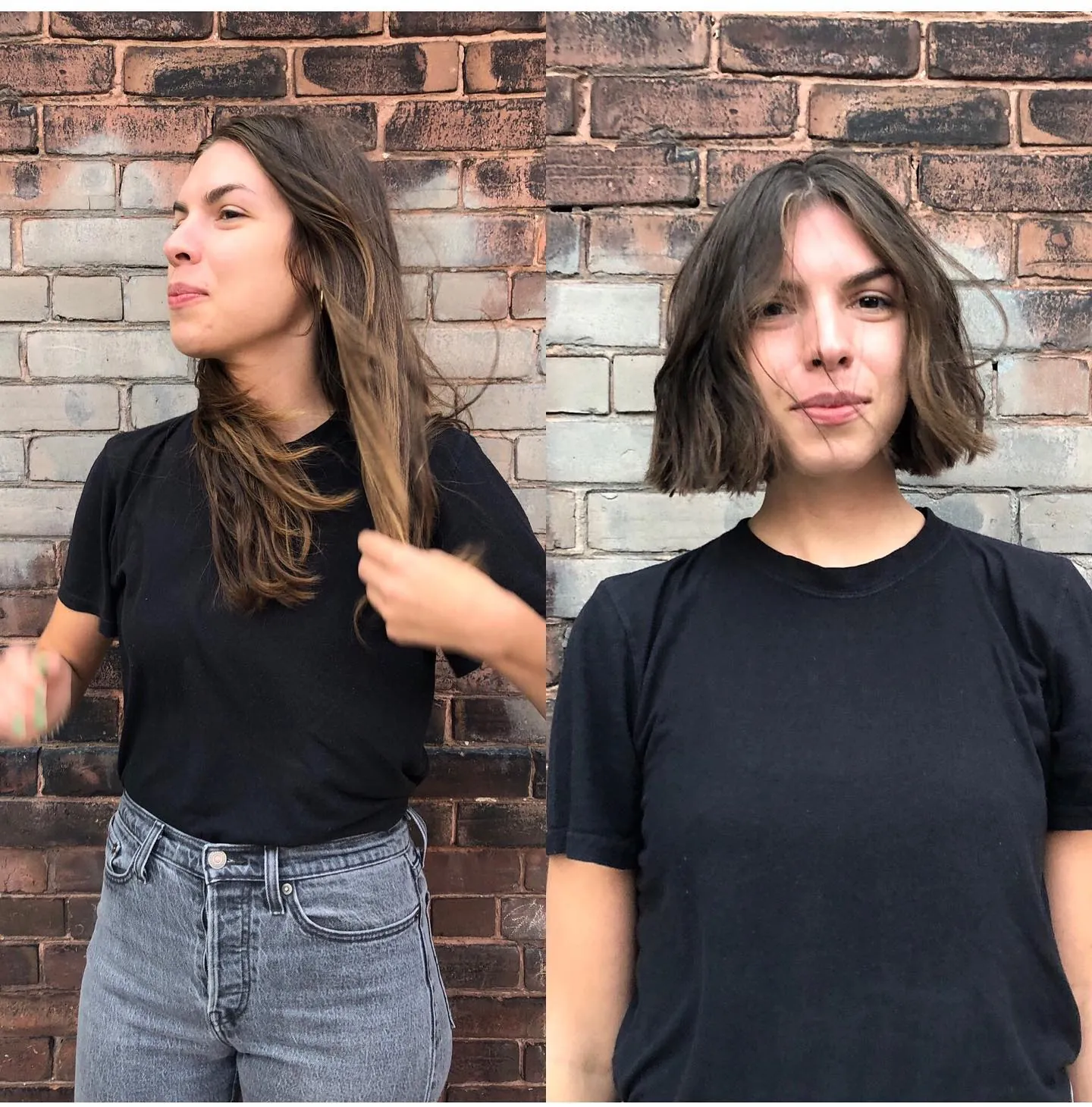 Short brunette bob with long curtain fringe