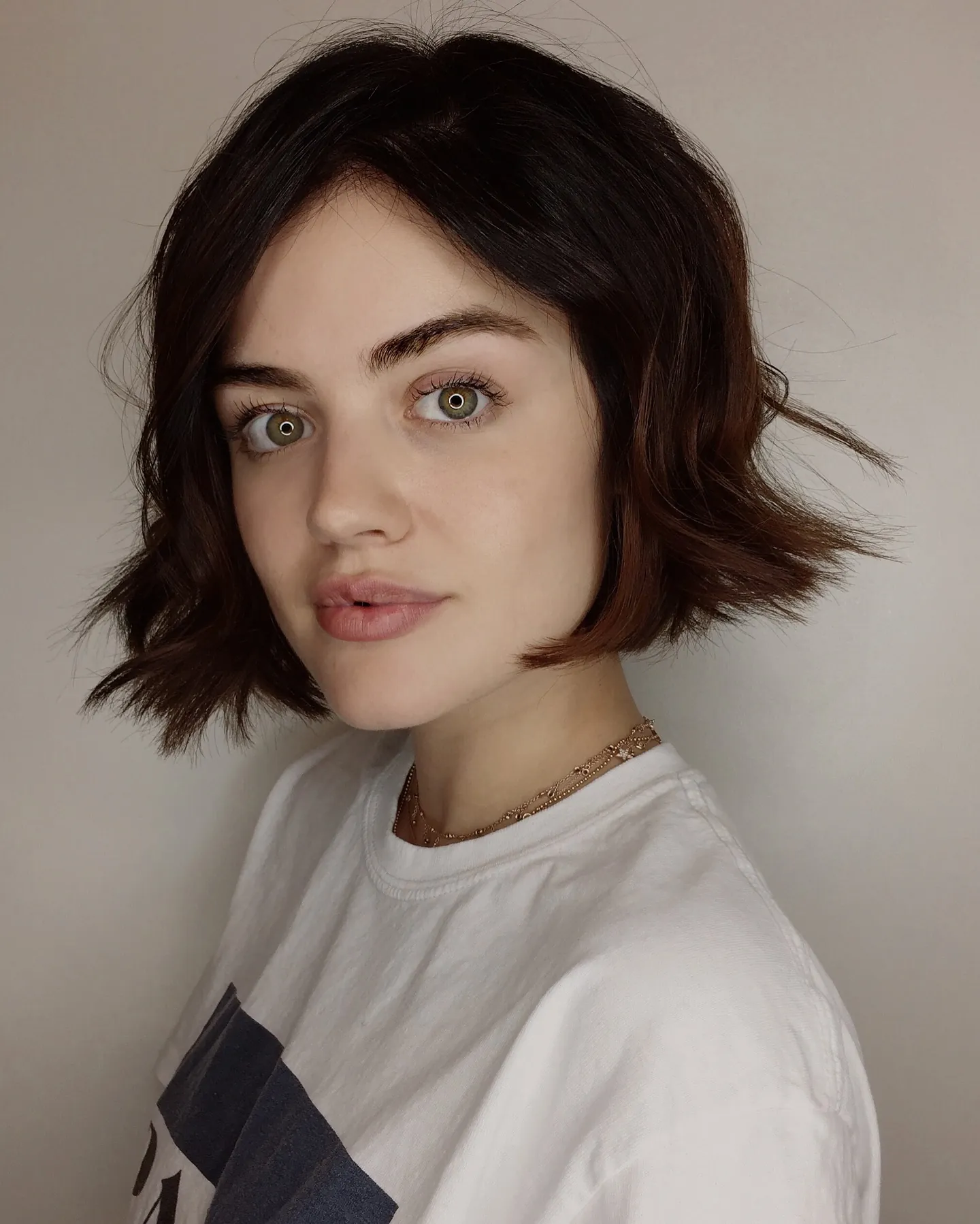Short brunette bob with flicked-out ends