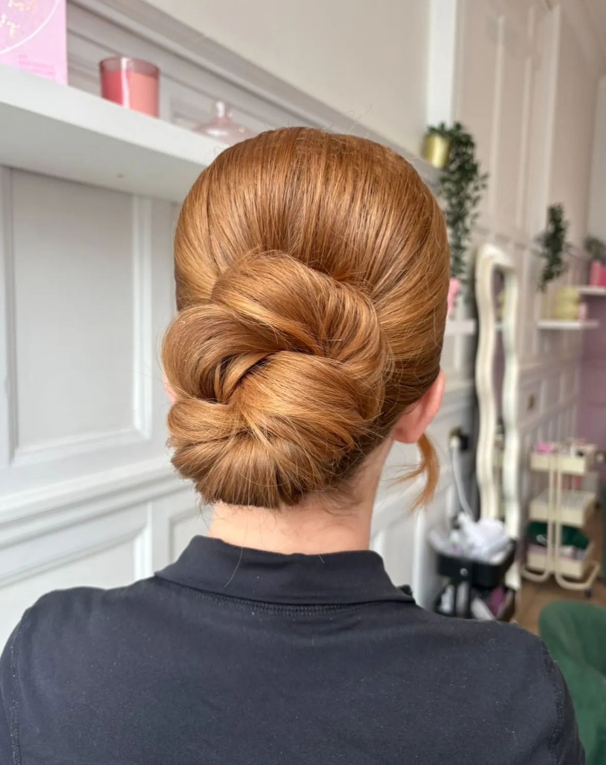 Twisted low bun with smooth crown