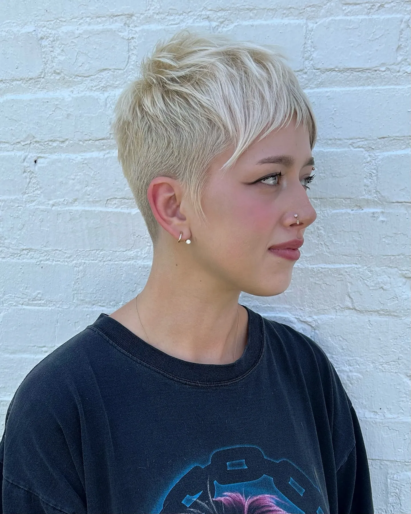 Tapered platinum pixie crop