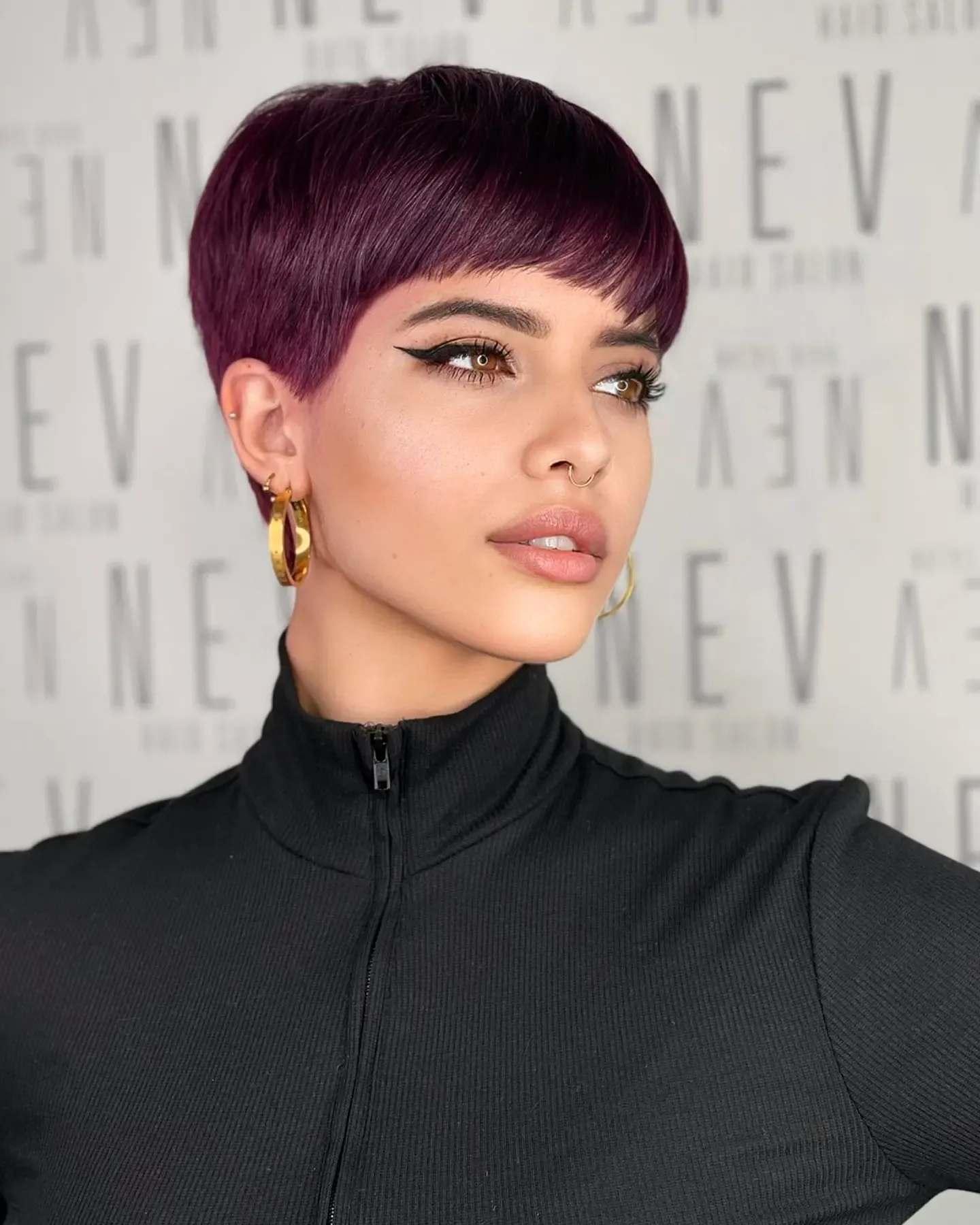 Sleek cropped pixie with short fringe