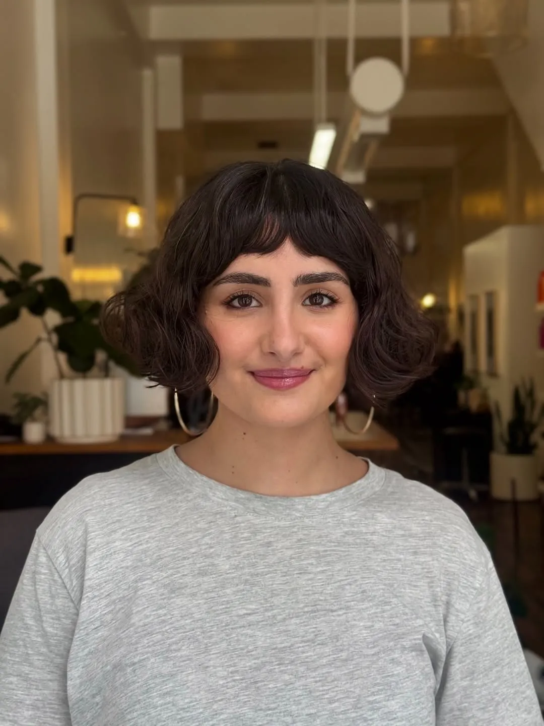 Rounded bob with side-swept baby bangs
