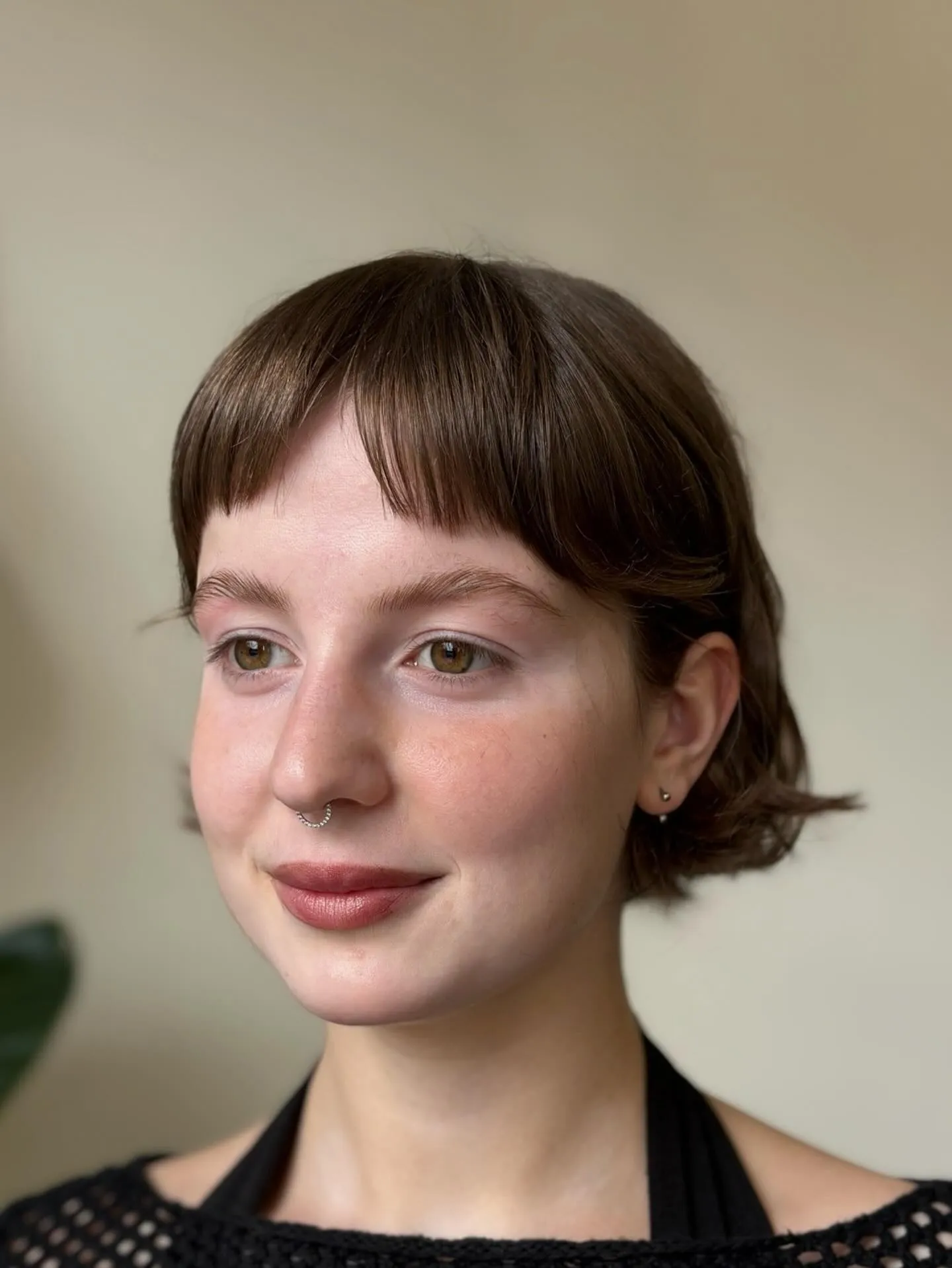 Sleek bob with curved baby bangs