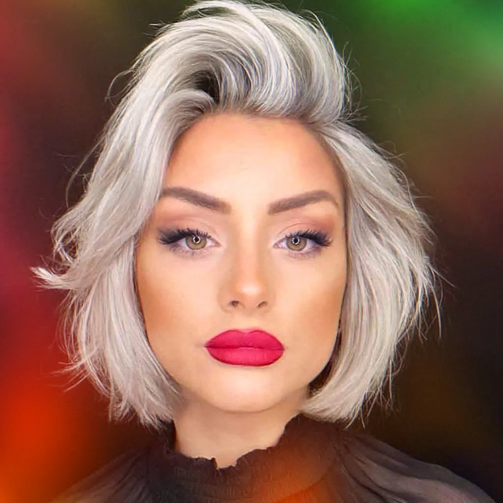Short silver bob with high side-swept volume