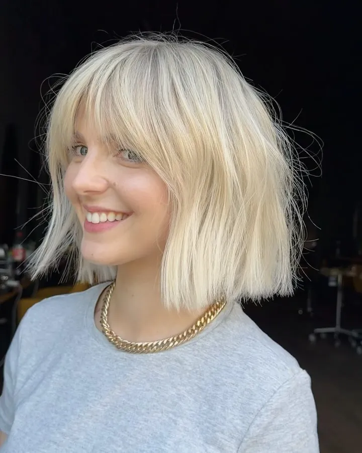 Straight blonde bob with full fringe
