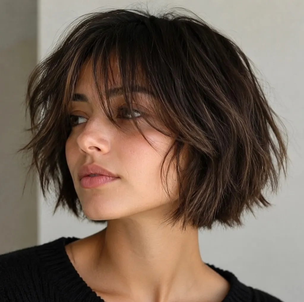 Tousled choppy bob with wispy fringe