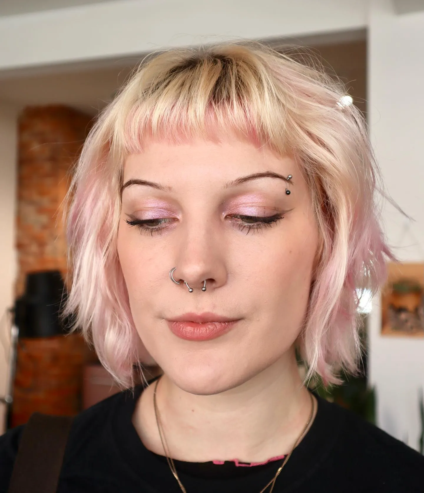 Short choppy bob with a straight micro fringe
