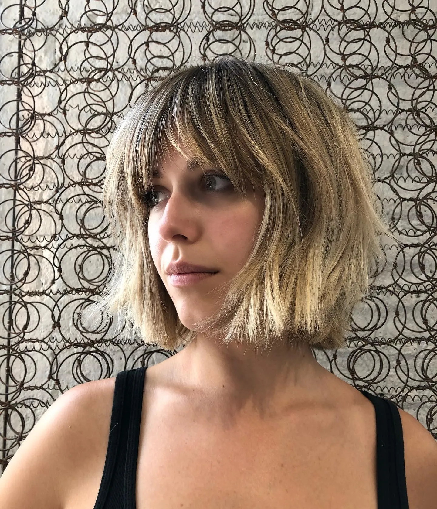 Textured choppy bob with long curtain fringe