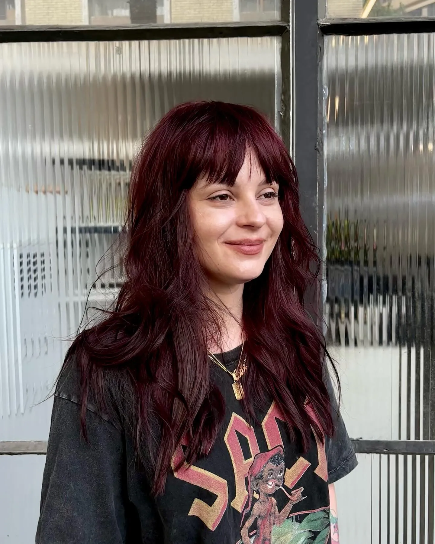 Deep burgundy long waves with full fringe