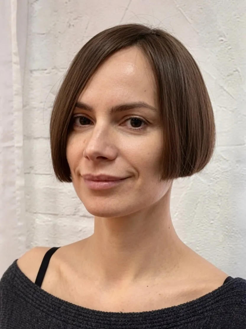 Sleek centre-part ear-length bob with rounded ends
