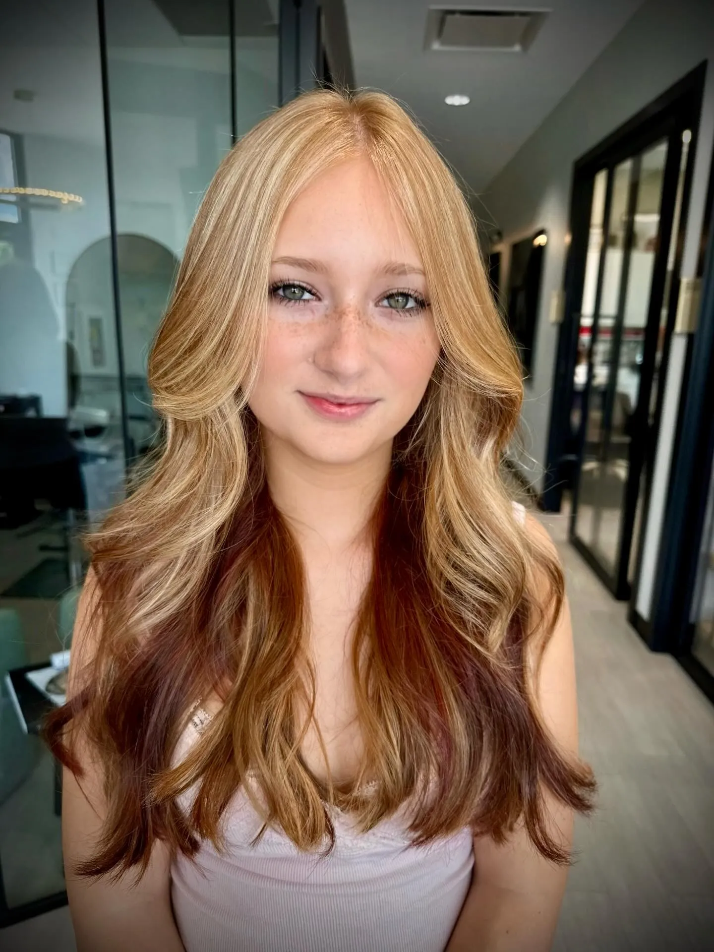 Long blonde to copper ombre waves