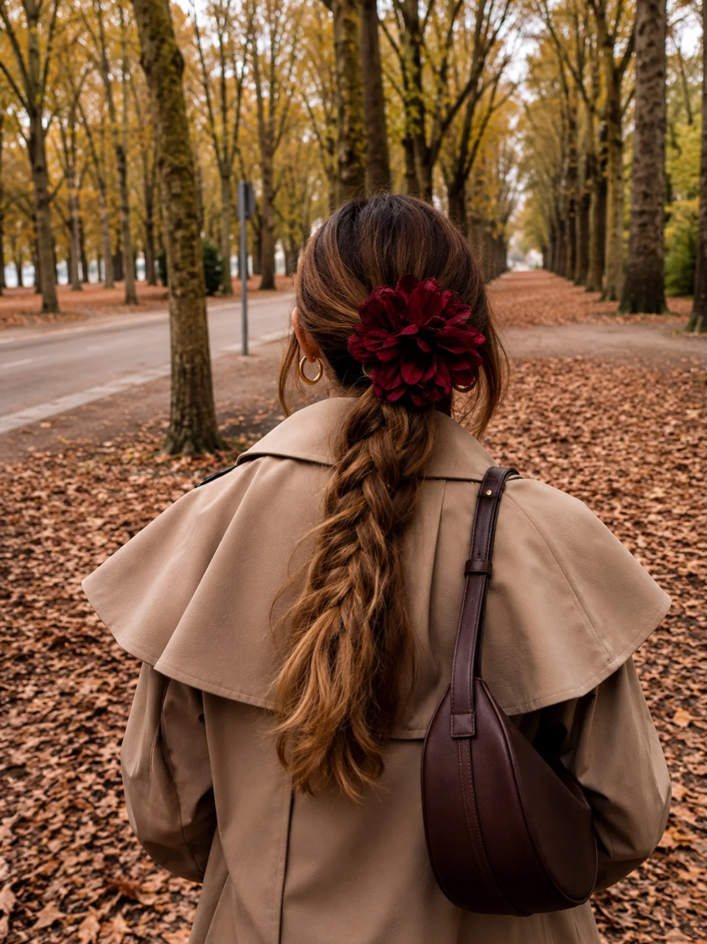Loose side braid decorated with small white flowers