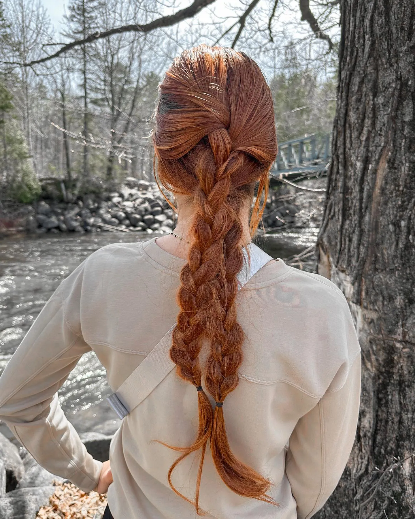 Parallel mini braids across the top of straight hair