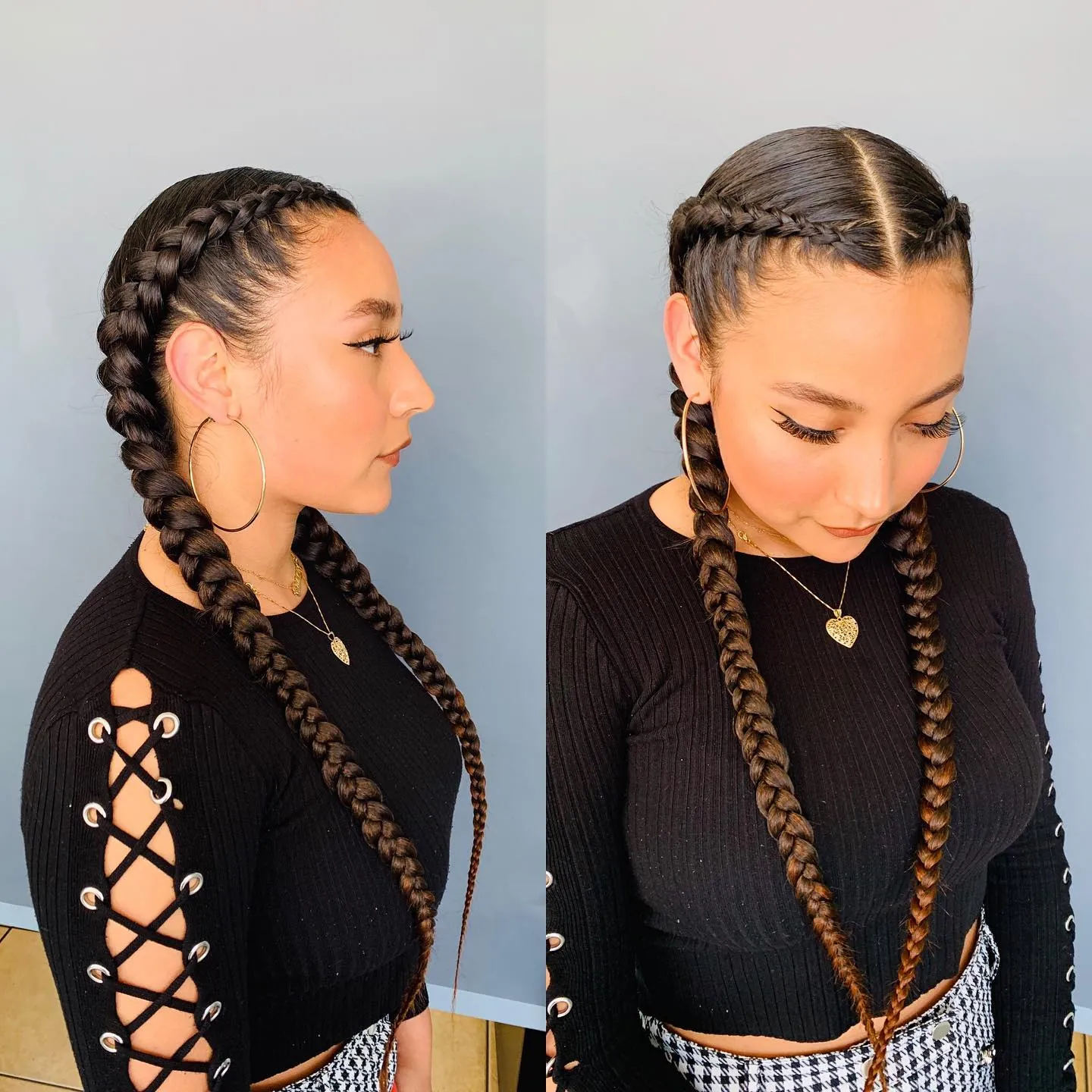 Wide side braid with loose shoulder-length waves