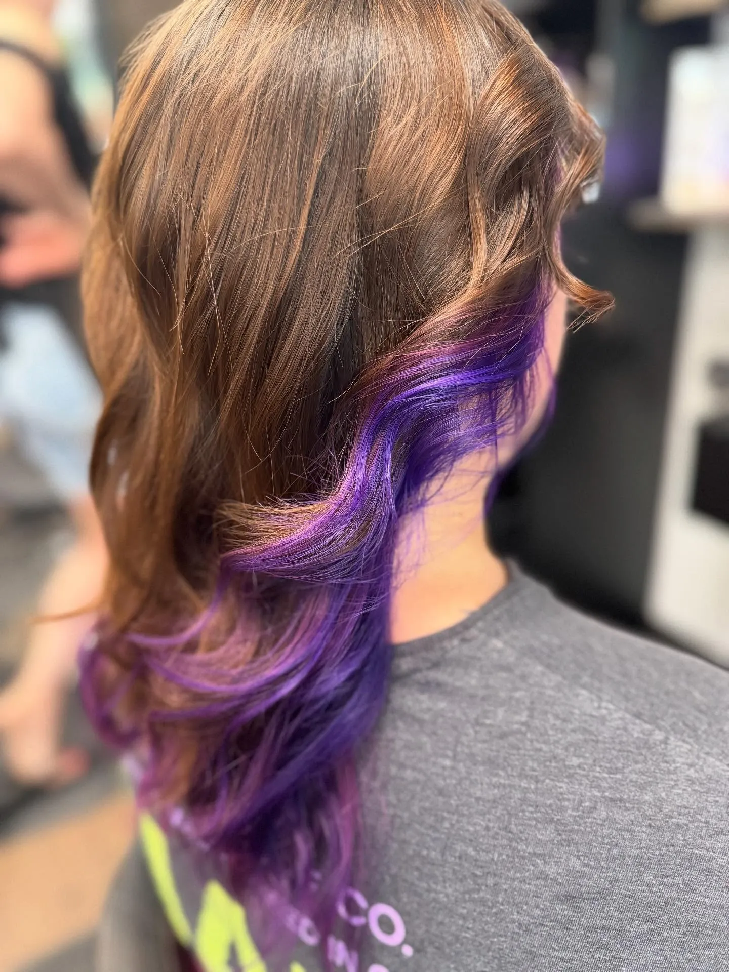 Brown hair with purple ombre ends