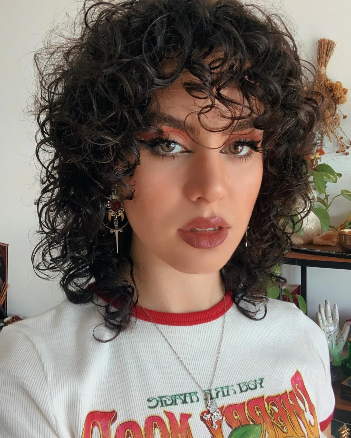 Medium curly shag with soft curly bangs