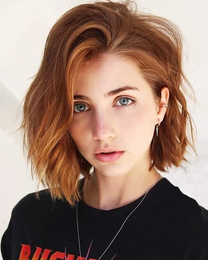 Asymmetrical tousled bob with side part