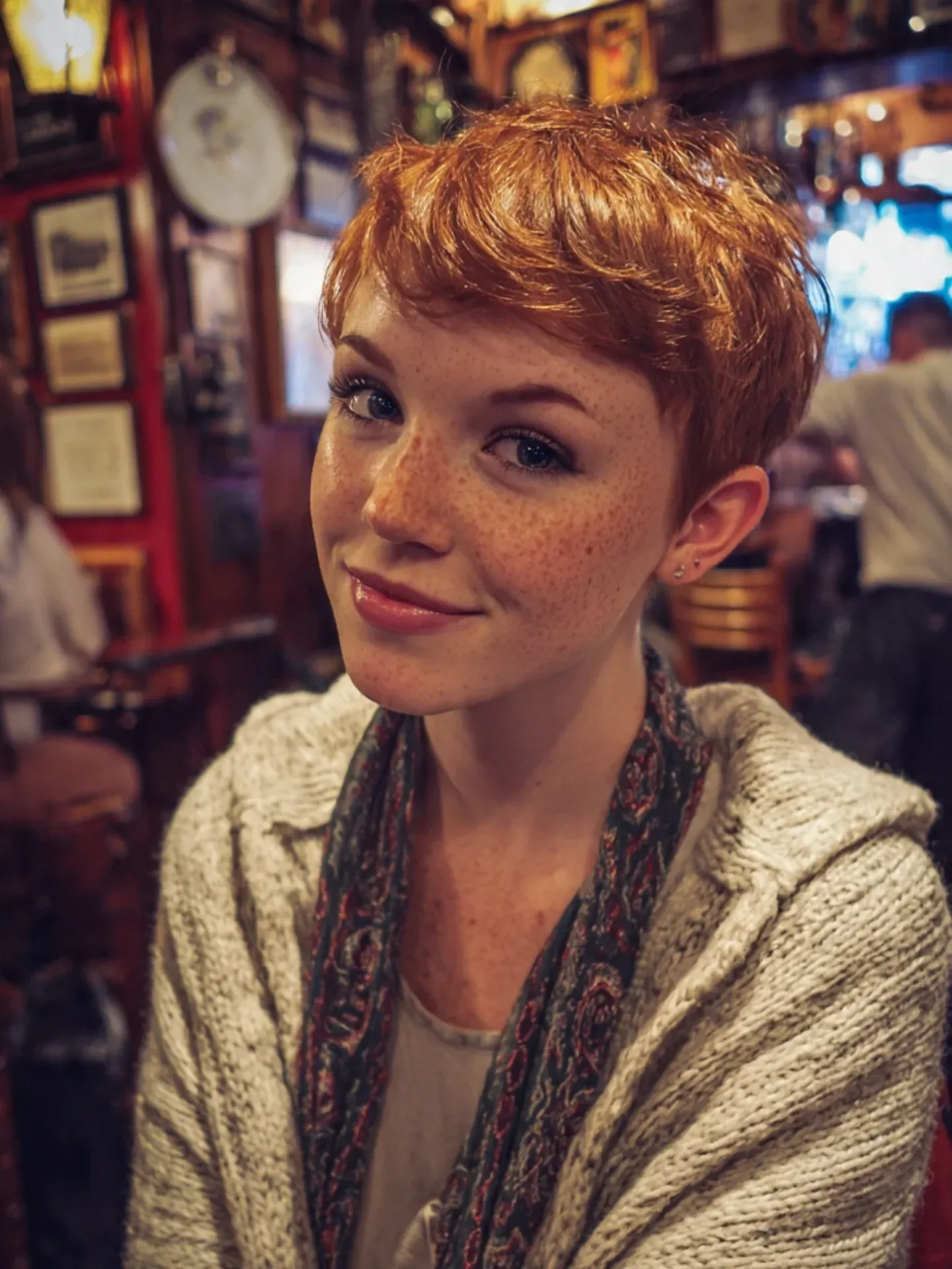 Short bright copper-red pixie