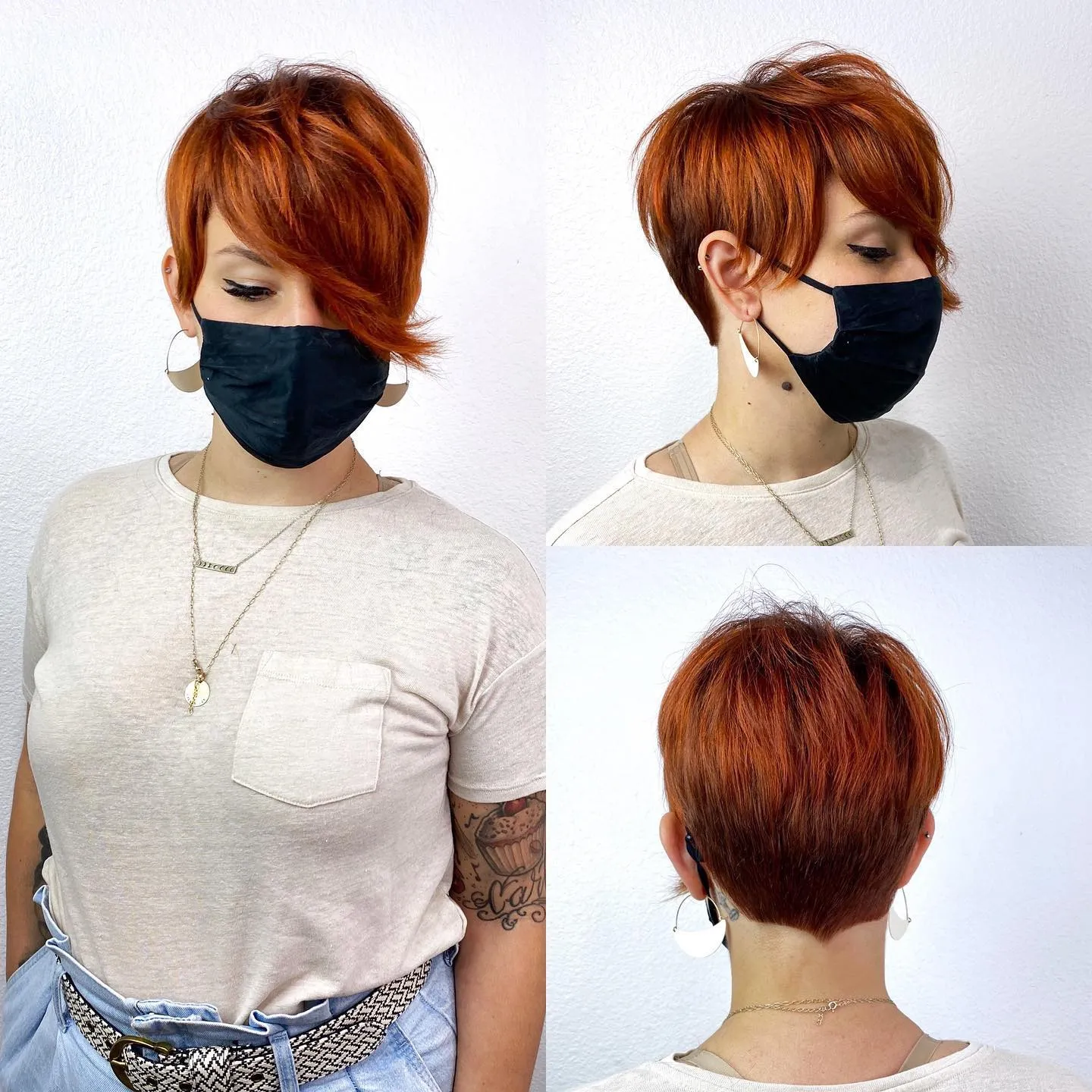 Copper-red textured pixie with undercut