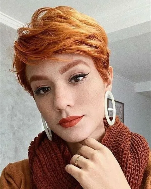 Bright copper-red styled volume pixie