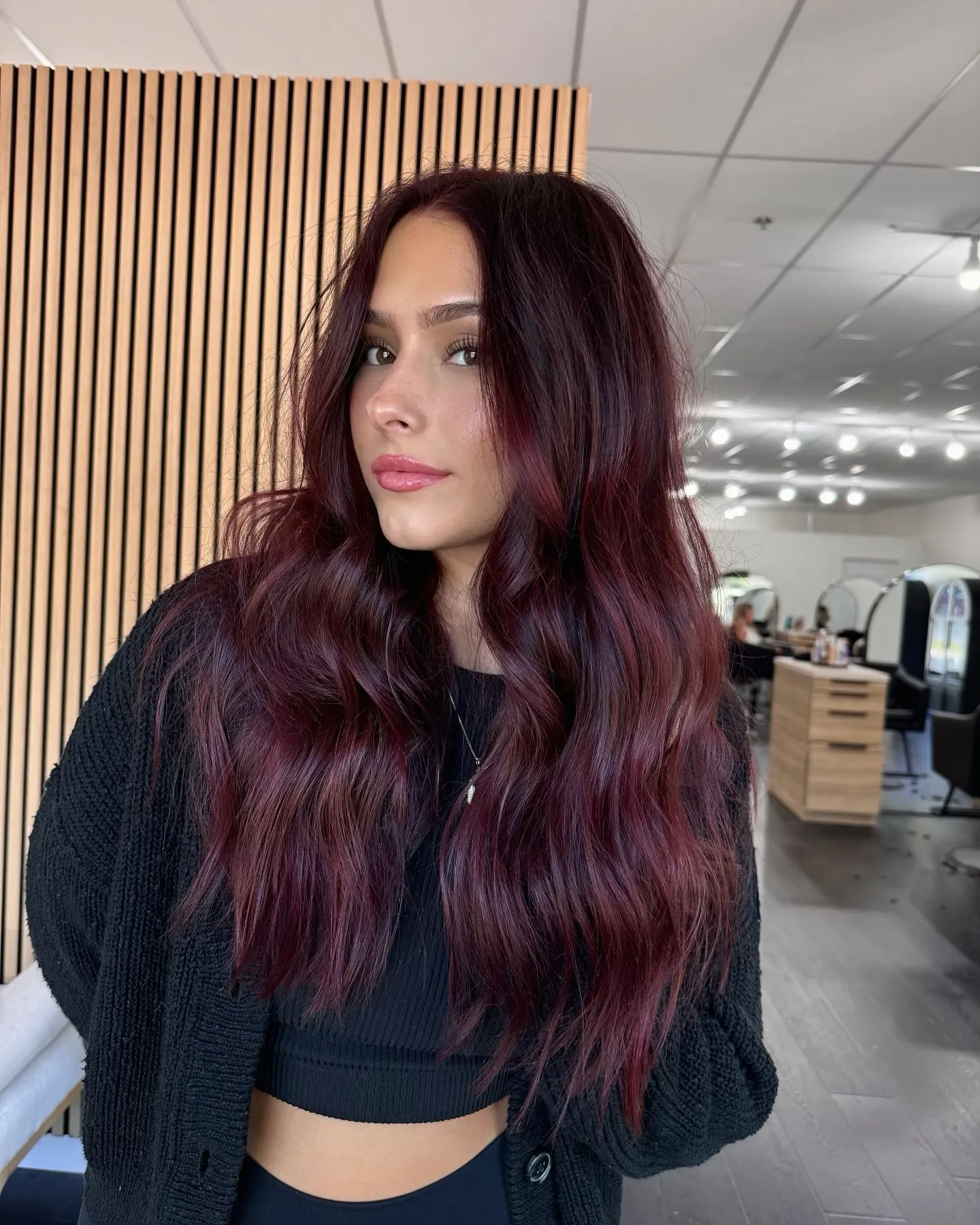 Long deep burgundy soft waves
