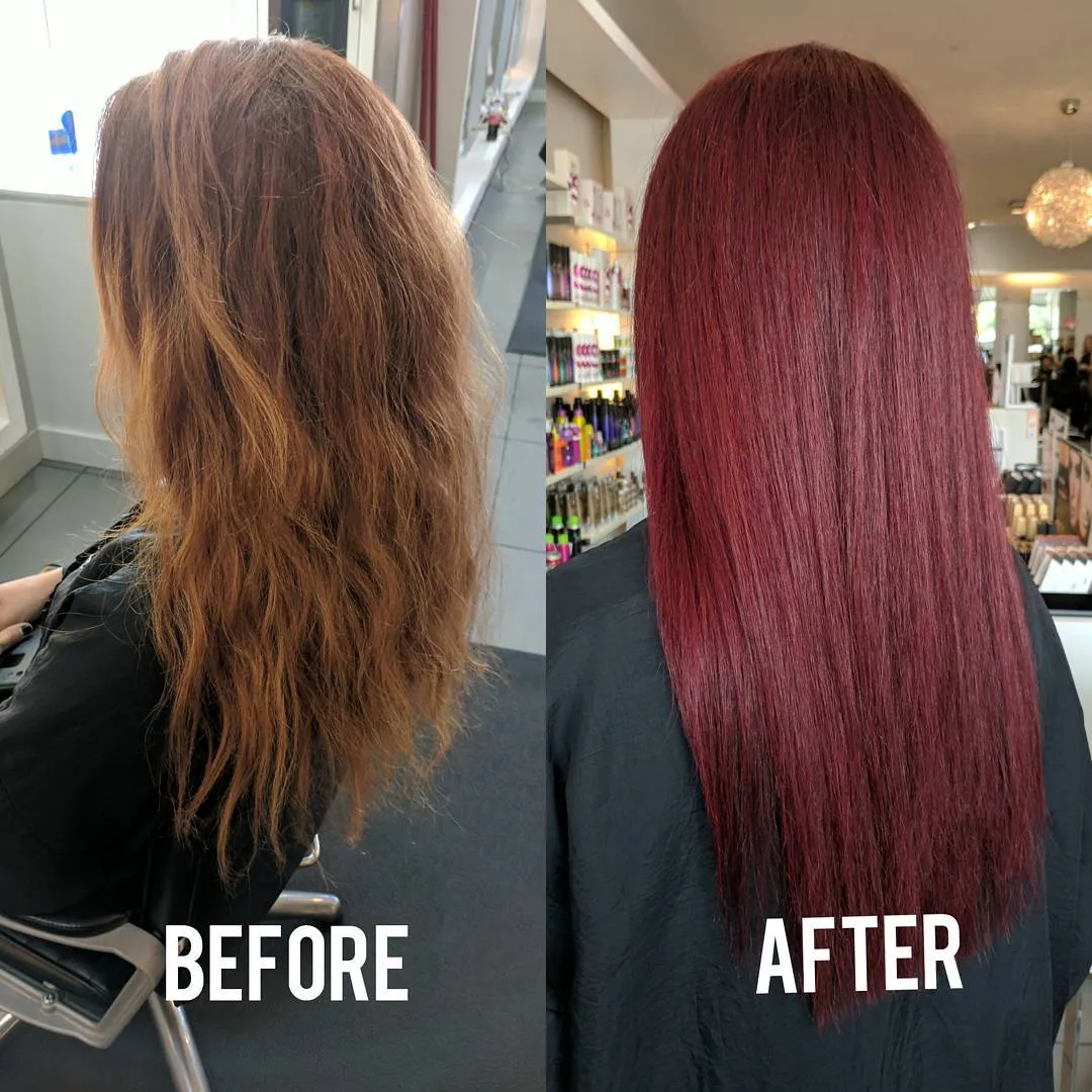 Before and after sleek deep red