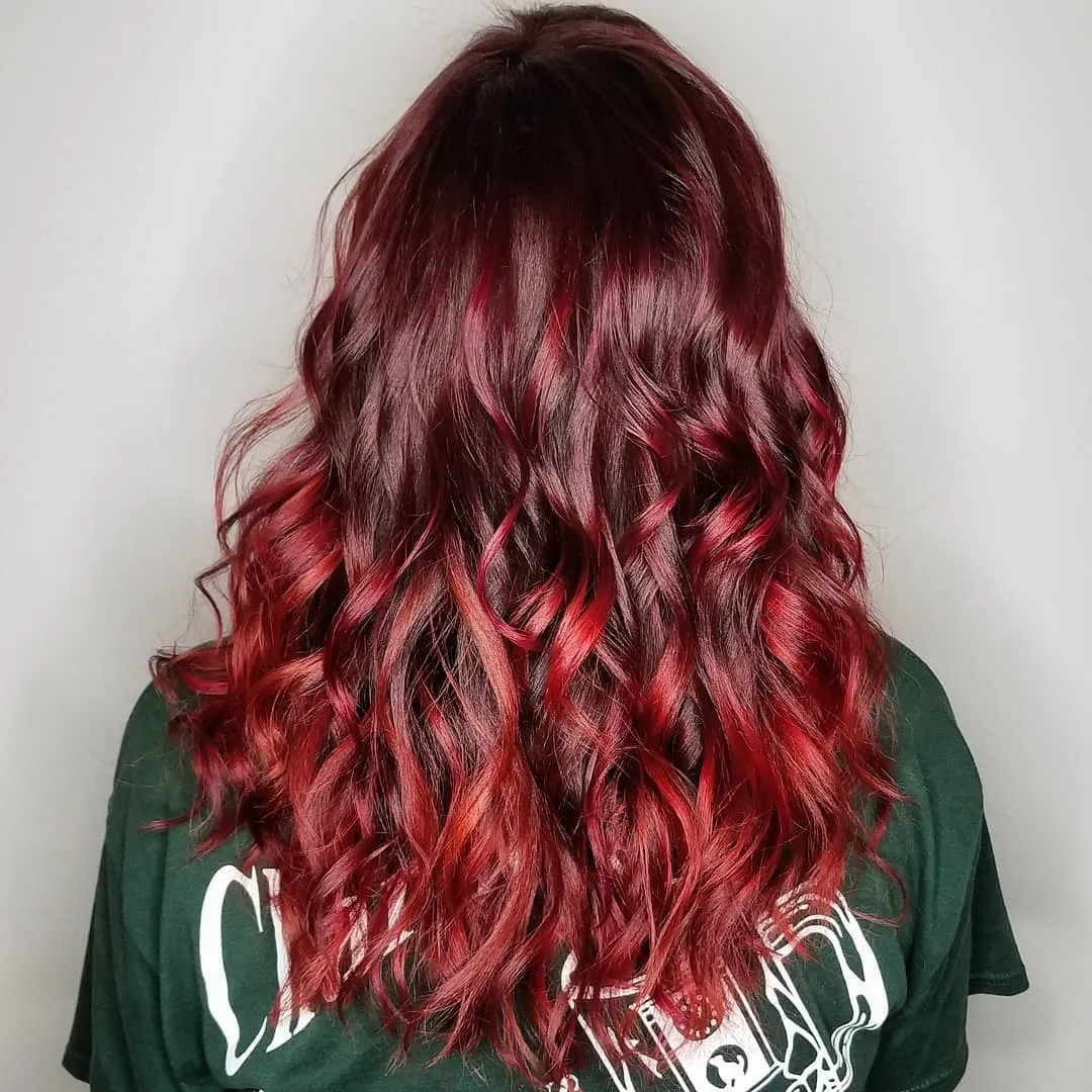 Deep red with brighter ends wavy
