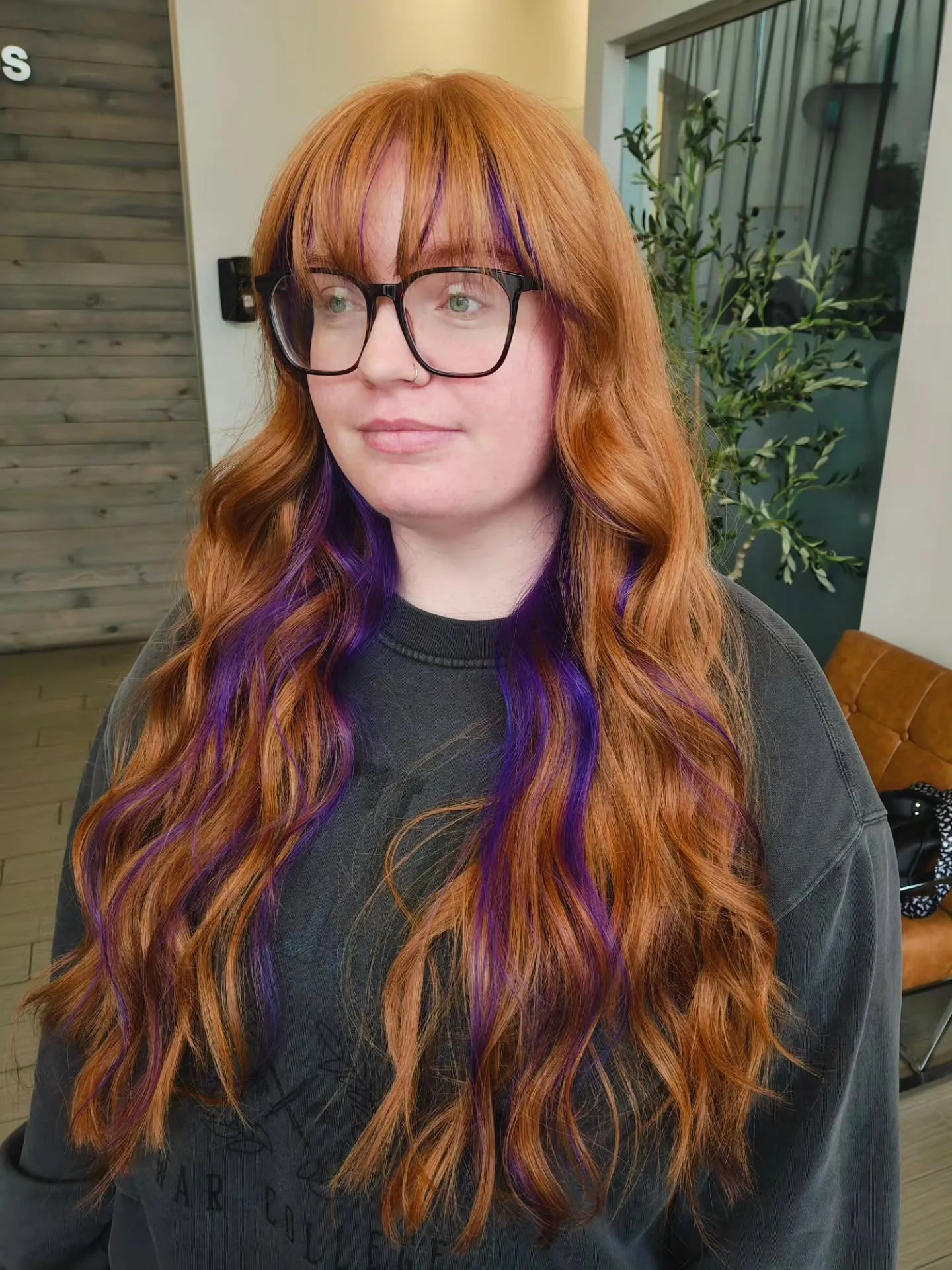 Long copper waves with vivid purple peekaboo sections