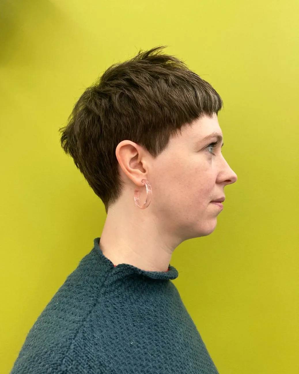 Tapered feathered pixie with a short micro fringe