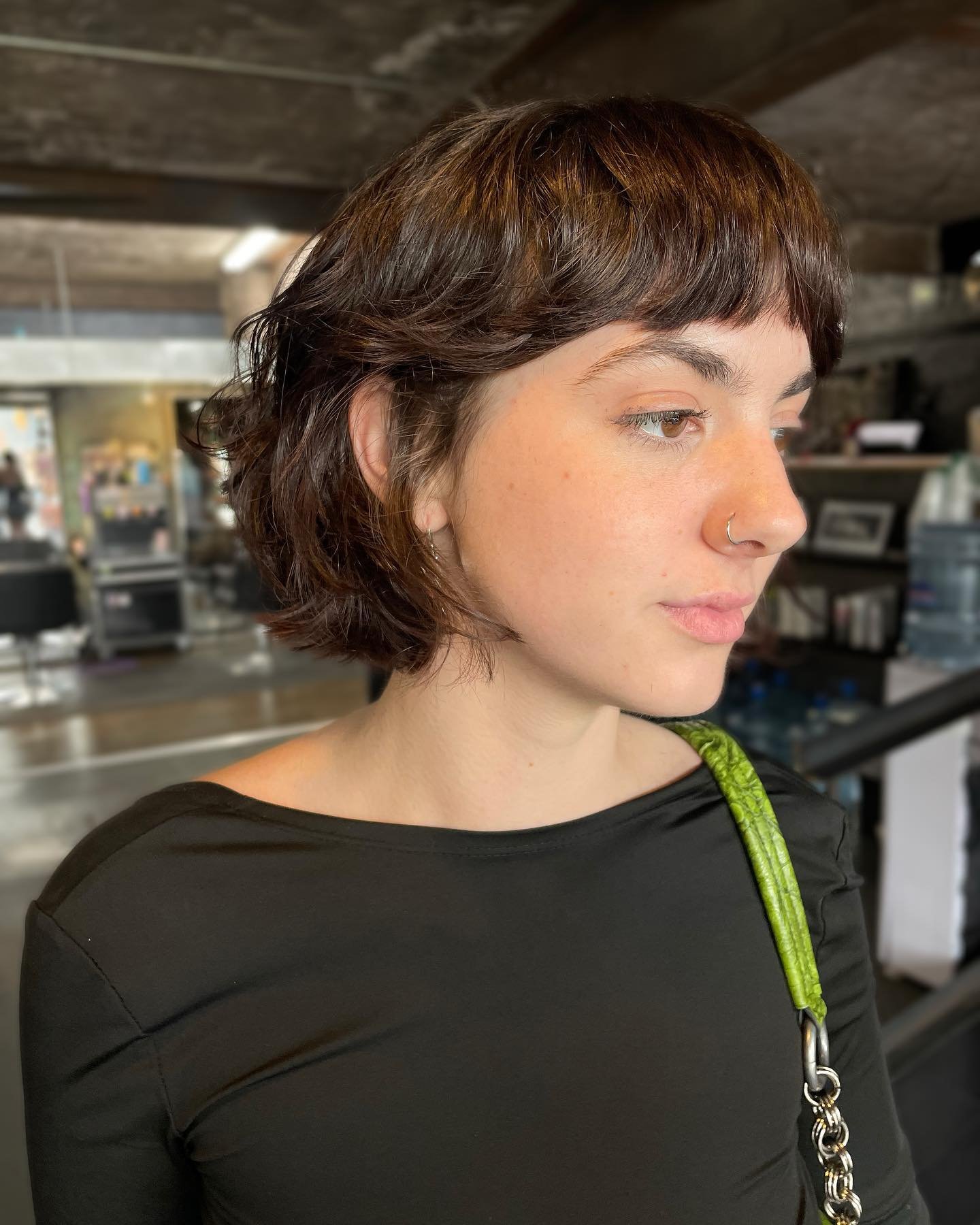 short wavy bixie haircut with a wispy fringe