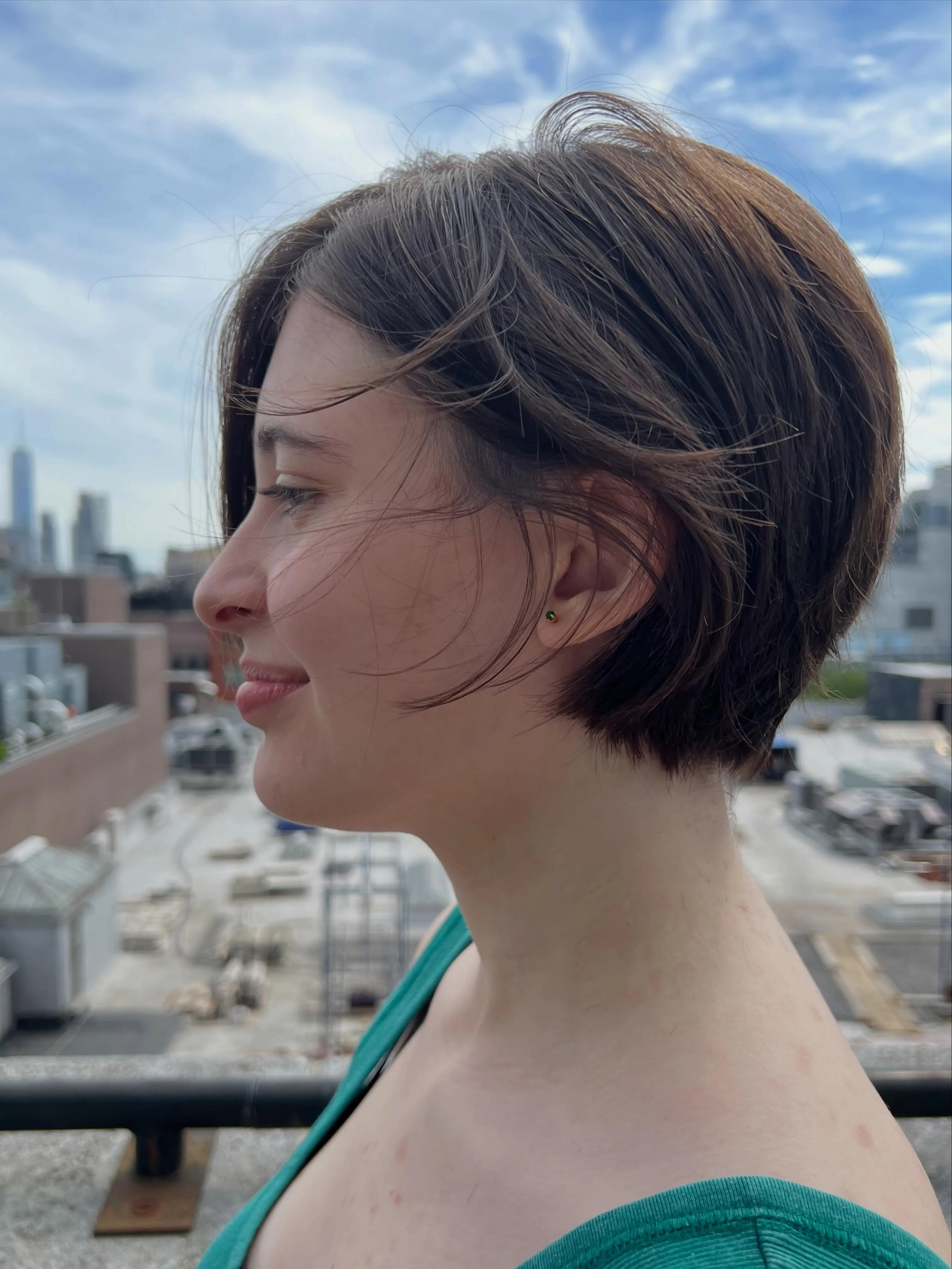 Tapered short bob with long front pieces and a softly shaped nape