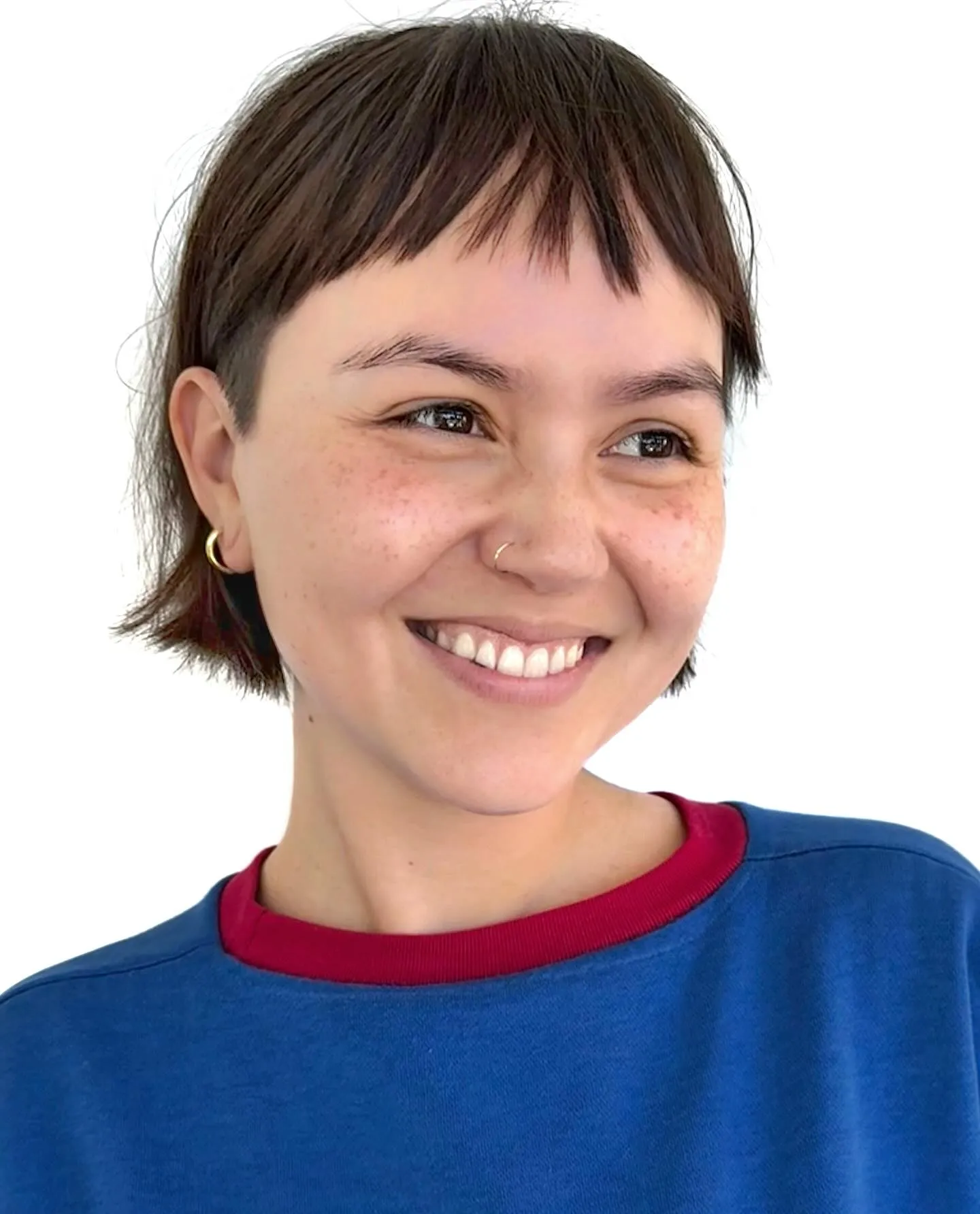 Short micro bob with piecey baby bangs and flicked ends