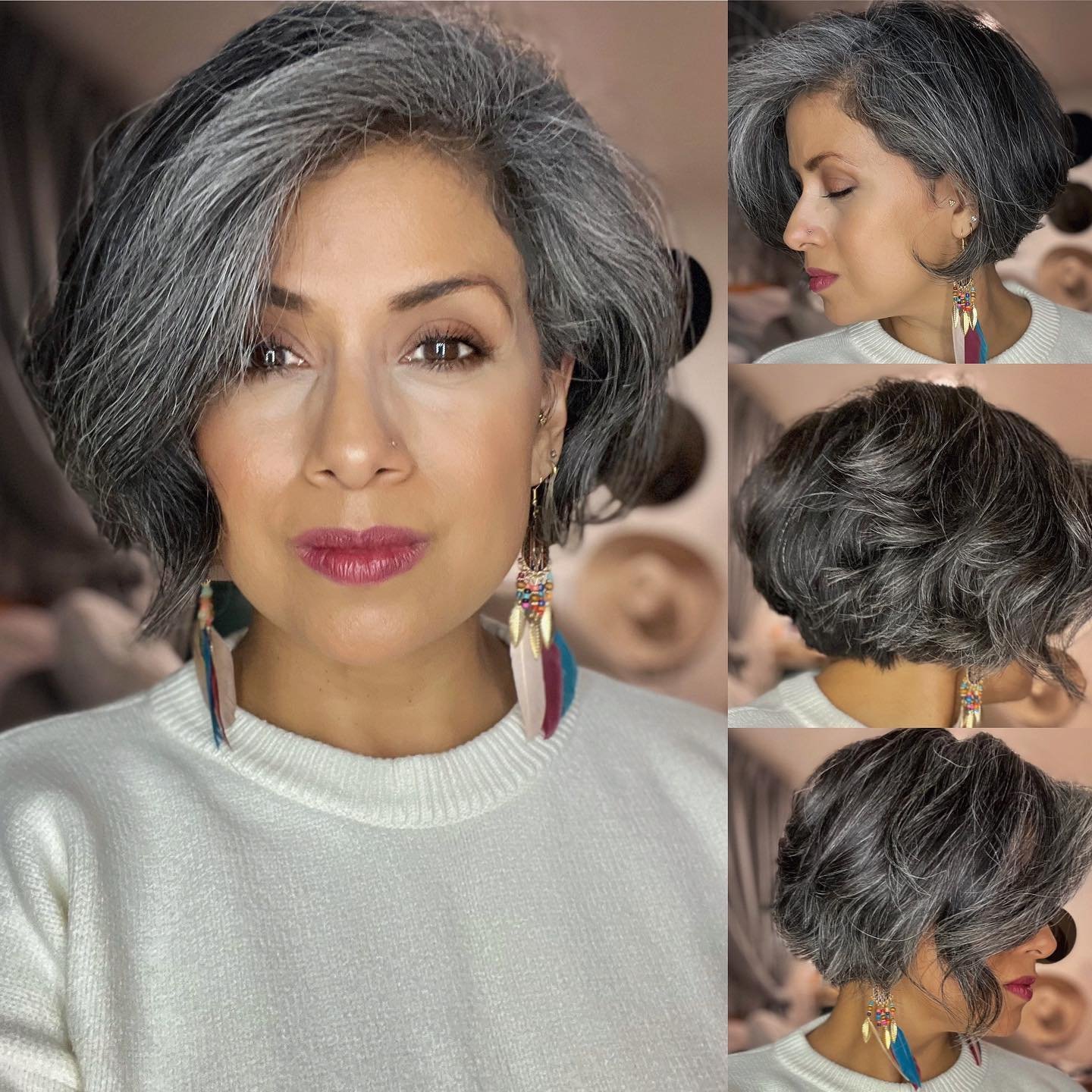 Rounded gray bob with soft tousled volume