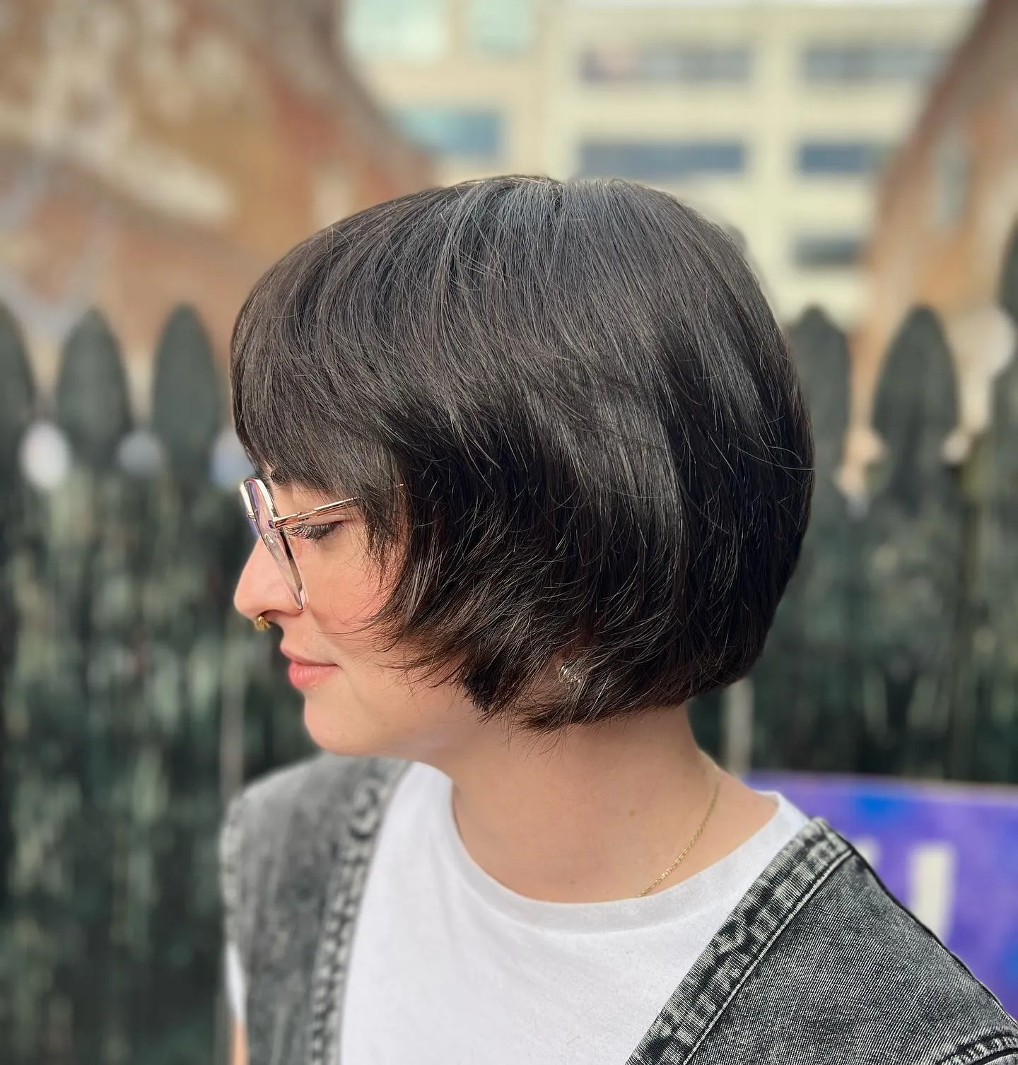 Stacked jaw-length bob with rounded back