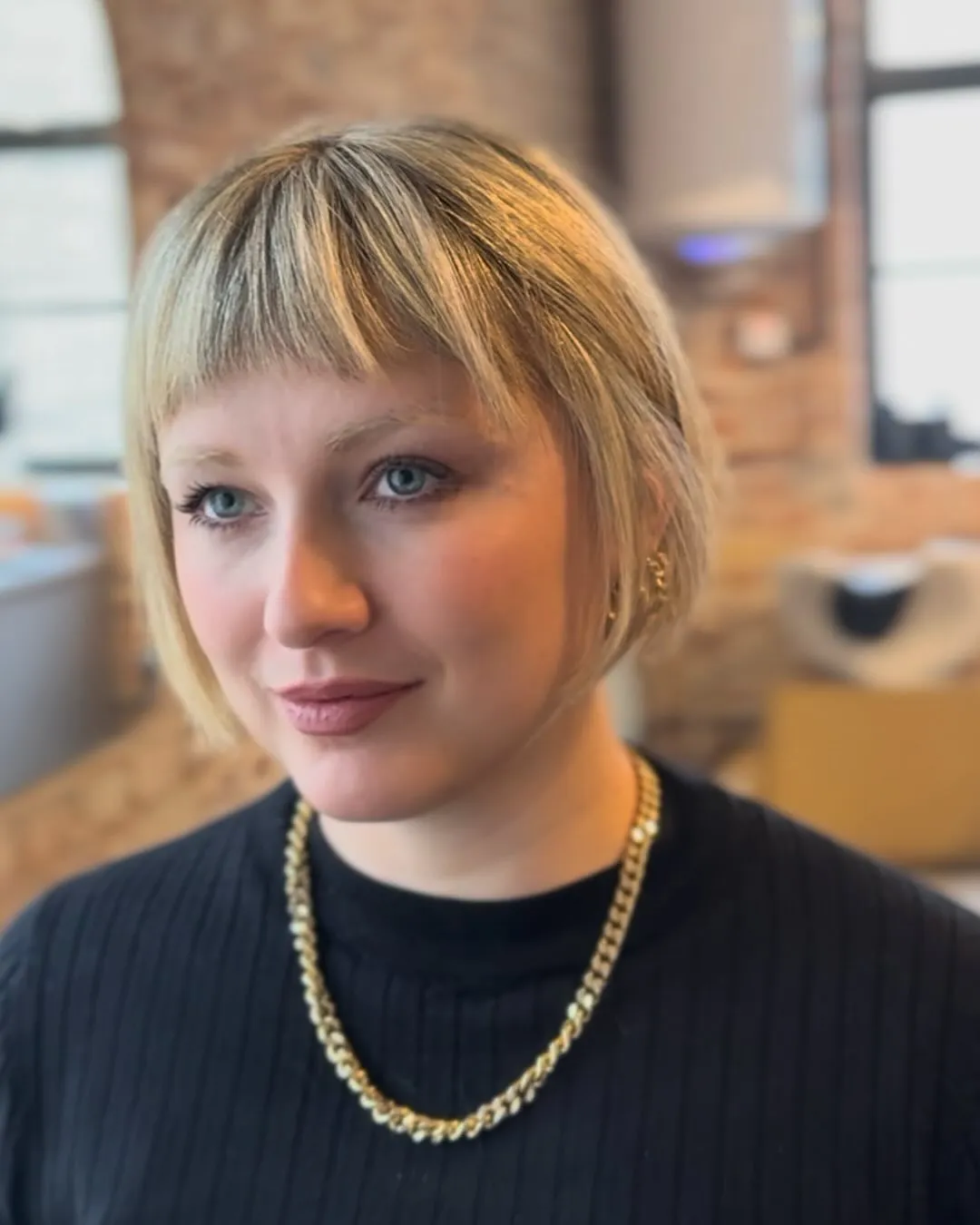 Short jaw-length bob with micro fringe