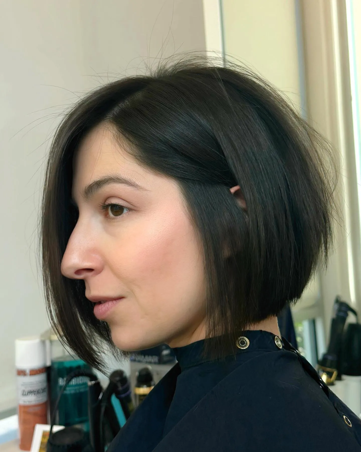Angled jaw-length bob with long front section