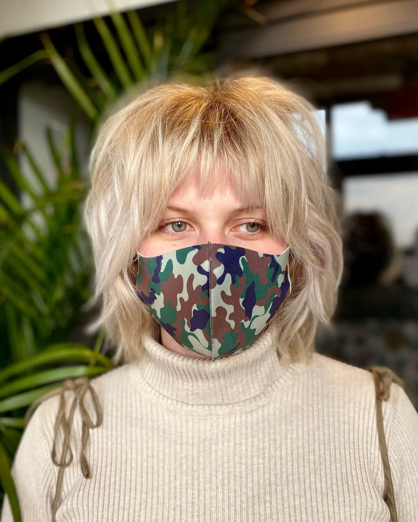 Choppy shag bob with full textured bangs