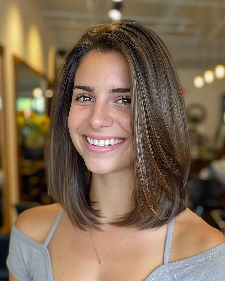 Layered long bob with smooth face-framing pieces