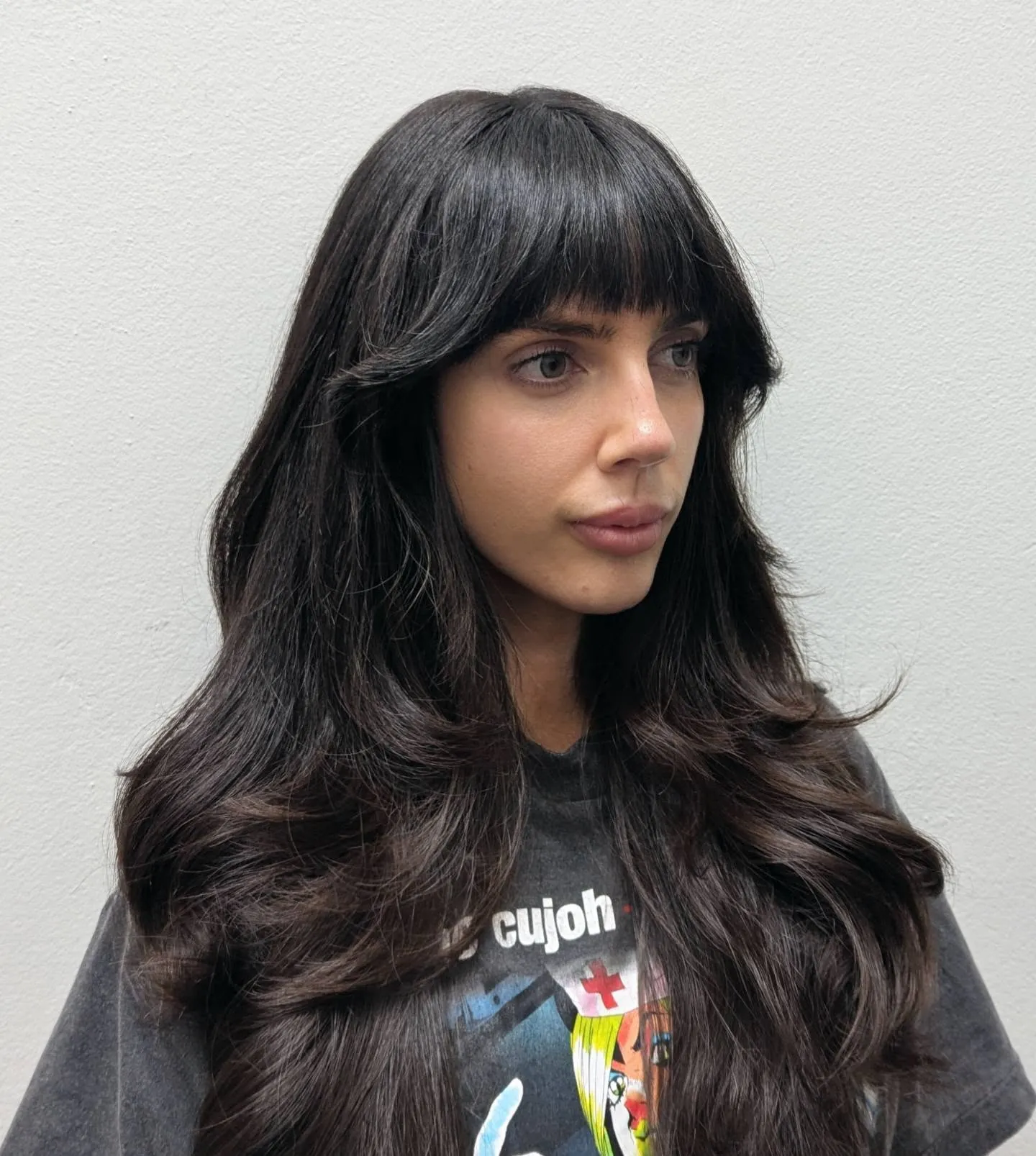 Long dark layers with full fringe and flipped ends
