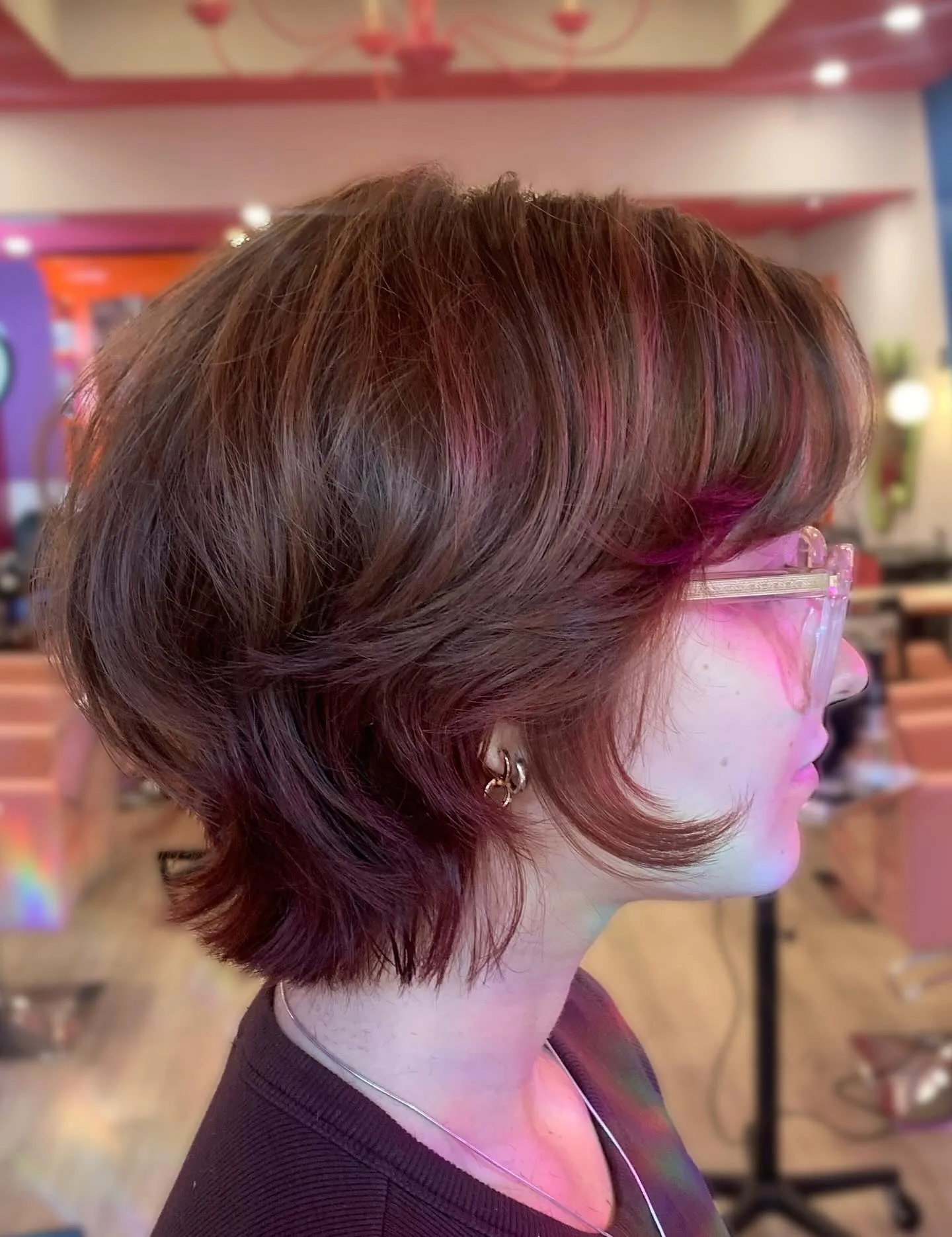 Layered dark bixie with sweeping front and flipped nape