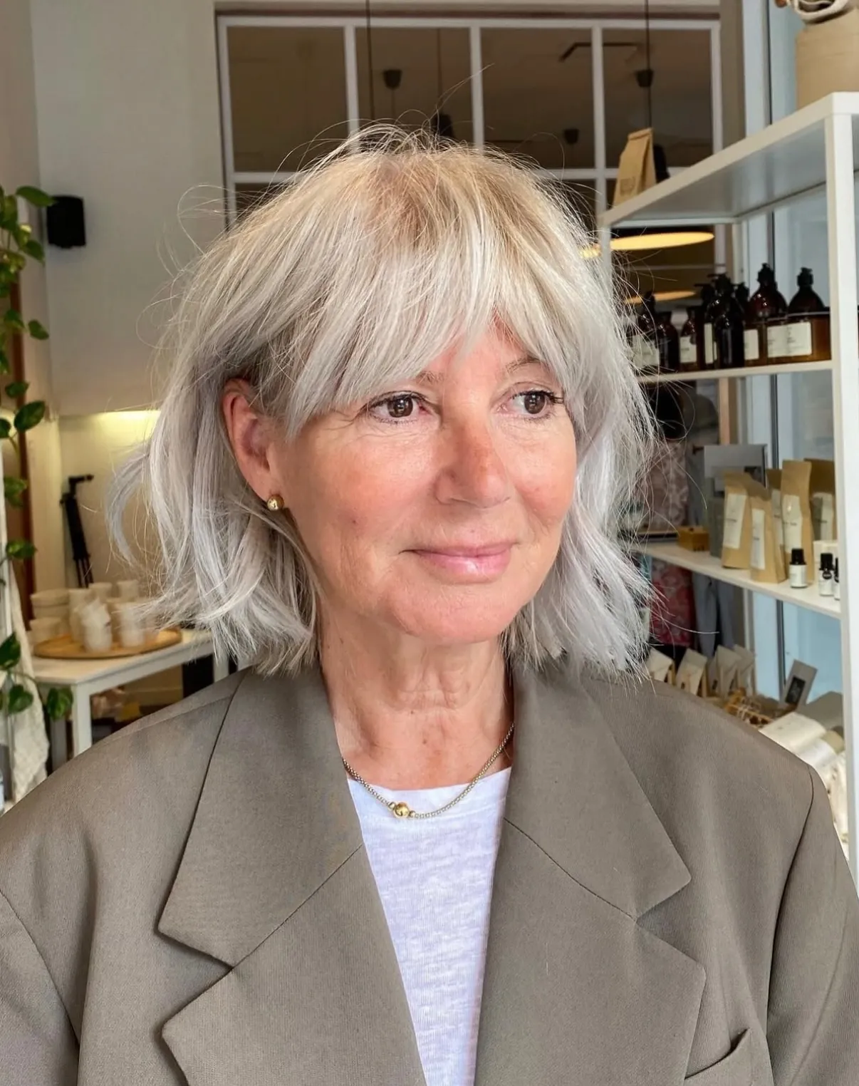 Silver layered bixie with wispy fringe and soft nape