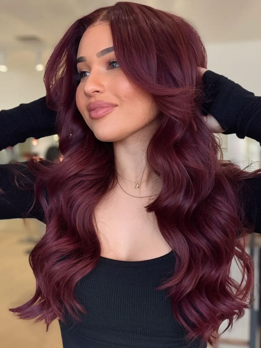 Long deep burgundy soft waves